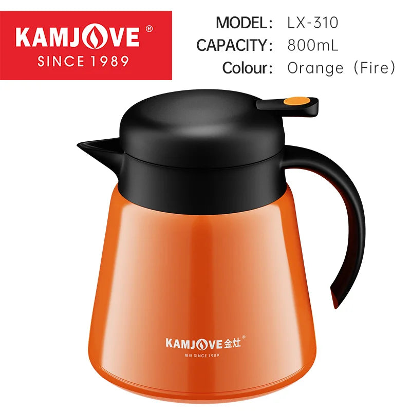 KAMJOVE Insulated Kettle Household Warm Keeping Pot White Tea Teapot 316 Stainless Steel Teapot Hot Water Bottle Soft Pot 800ml