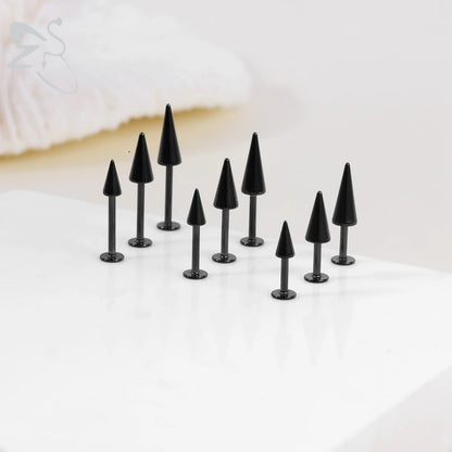 ZS 3pcs/lot 16g Cone Spike Labret Stud Surgical Steel Cartilage Earrings Black Color Barbell Piercing Tragus Helix Rook Jewerly