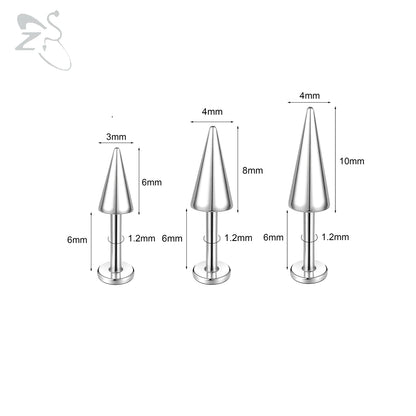 ZS 3pcs/lot 16g Cone Spike Labret Stud Surgical Steel Cartilage Earrings Black Color Barbell Piercing Tragus Helix Rook Jewerly