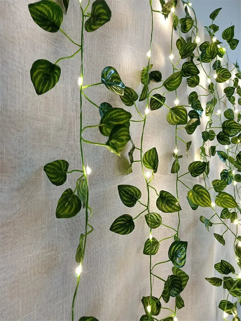 Flower Green Leaf String Lights Artificial Vine Fairy Lights Battery Powered Christmas Tree Garland Light for Weeding Home Decor