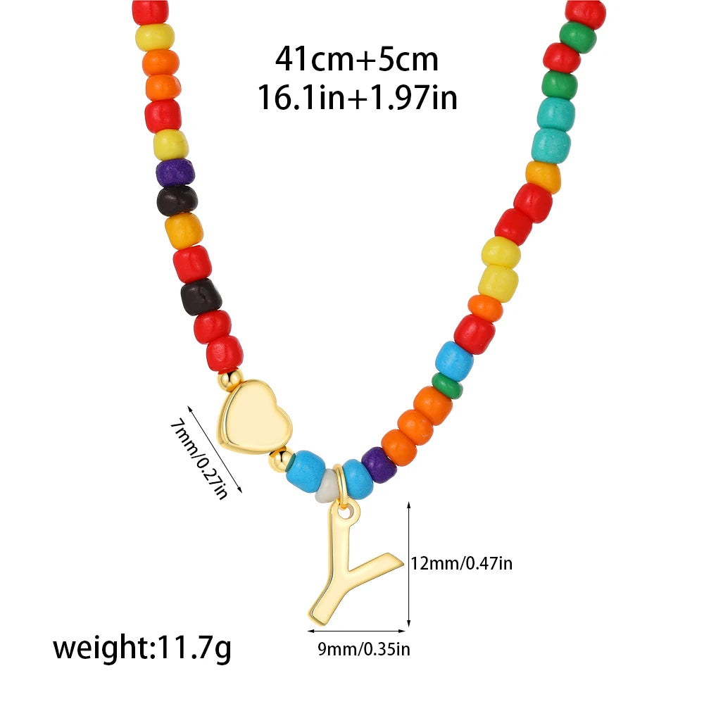 Colorful 26 Initial Letter Necklace Wedding for Women Adjustable Fashion Heart Beads Clavicle Chain Necklaces Christmas Jewelry