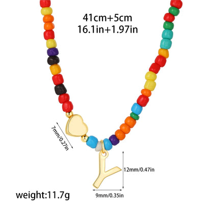 Colorful 26 Initial Letter Necklace Wedding for Women Adjustable Fashion Heart Beads Clavicle Chain Necklaces Christmas Jewelry