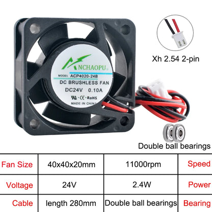 ACP4020 4cm 40mm fan 40x40x20mm DC5V/12V/24V 2pin Axial flow fan cooling fan for power printer industrial control computer
