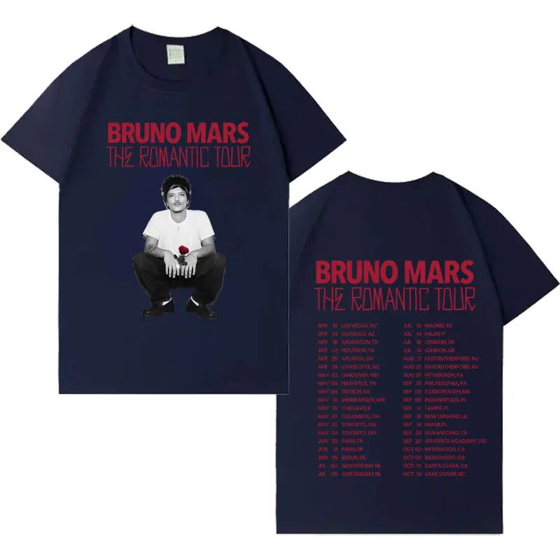 Rapper Bruno Mars Double Sided Print Tshirt Mens Women Casual Harajuku Short Sleeve T-shirt Crewneck Tide Cotton Tees Streetwear