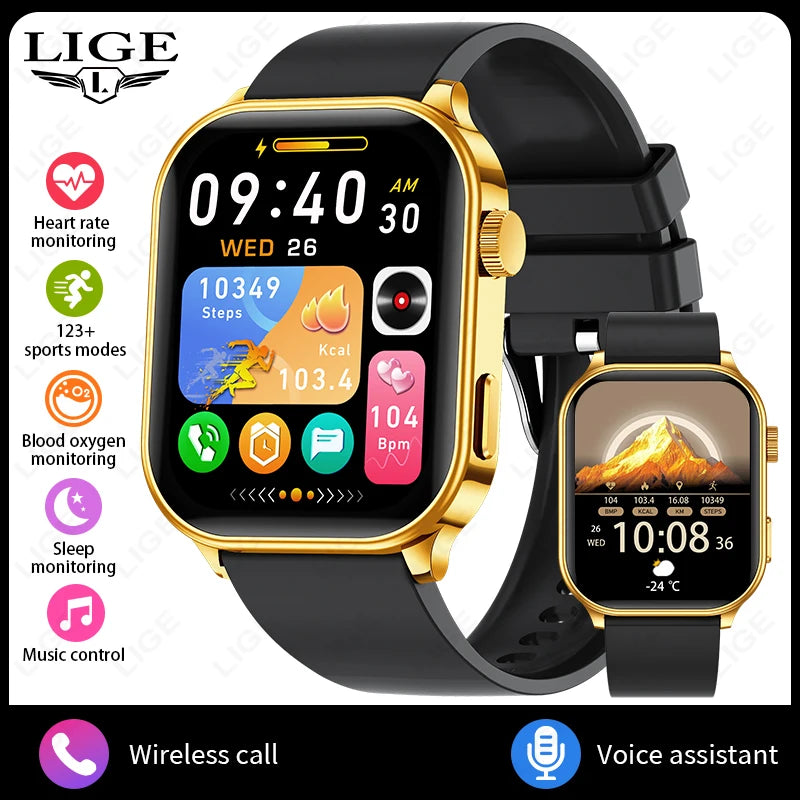 LIGE NEW Smart Watch Daily Monitoring Voice Assistant Wireless Call Notification Music Control Men Women Waterproof Smartwatch