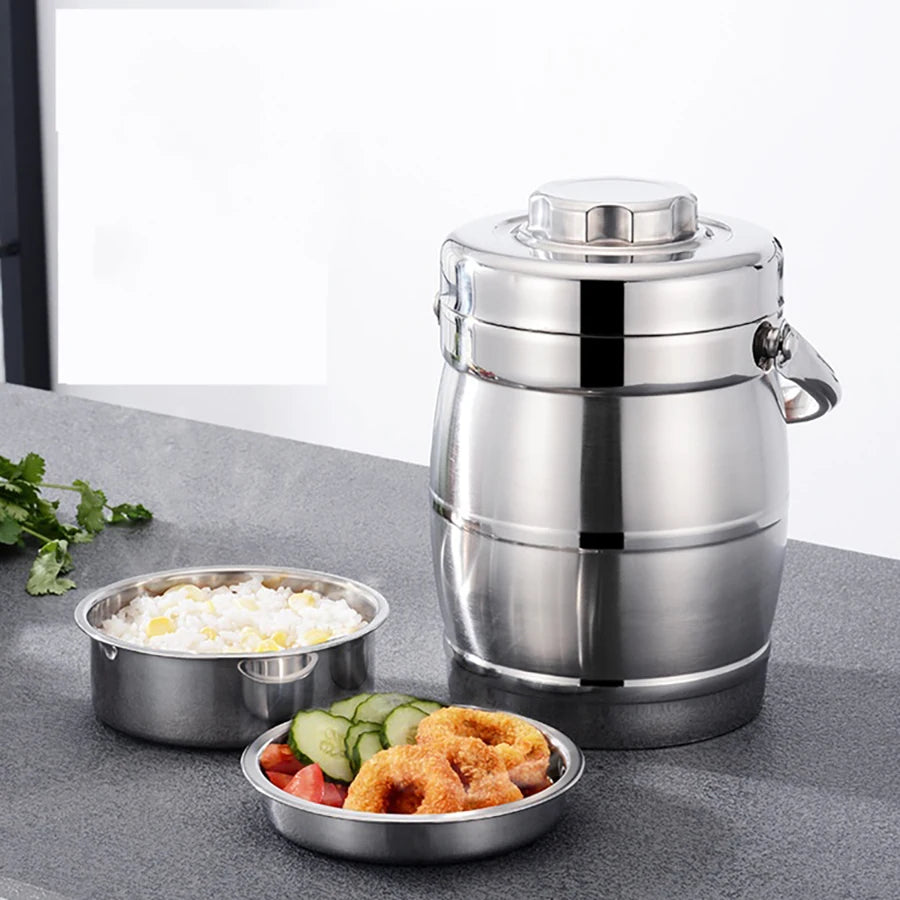 Stainless Steel Insulation Barrel Portable Insulated Lunch Box Drum Shape 3 Layer Round Lunch Box Stainless steel thermal Pot