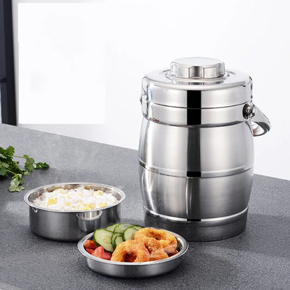 Stainless Steel Insulation Barrel Portable Insulated Lunch Box Drum Shape 3 Layer Round Lunch Box Stainless steel thermal Pot