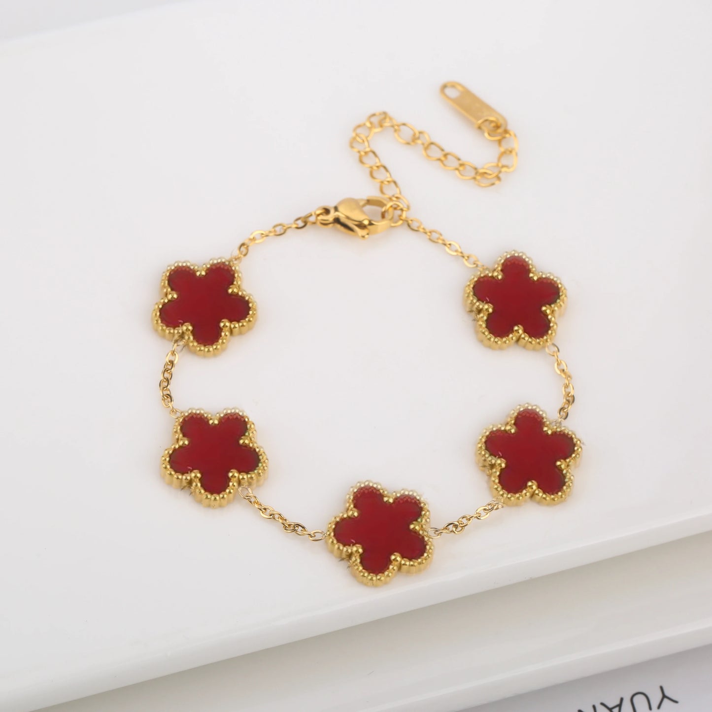 Hot Sale Stainless Steel Laser Five Leaf Flower Petal Adjustable Clover Bracelet Classic for Woman Girl Brand Jewelry Party Gift