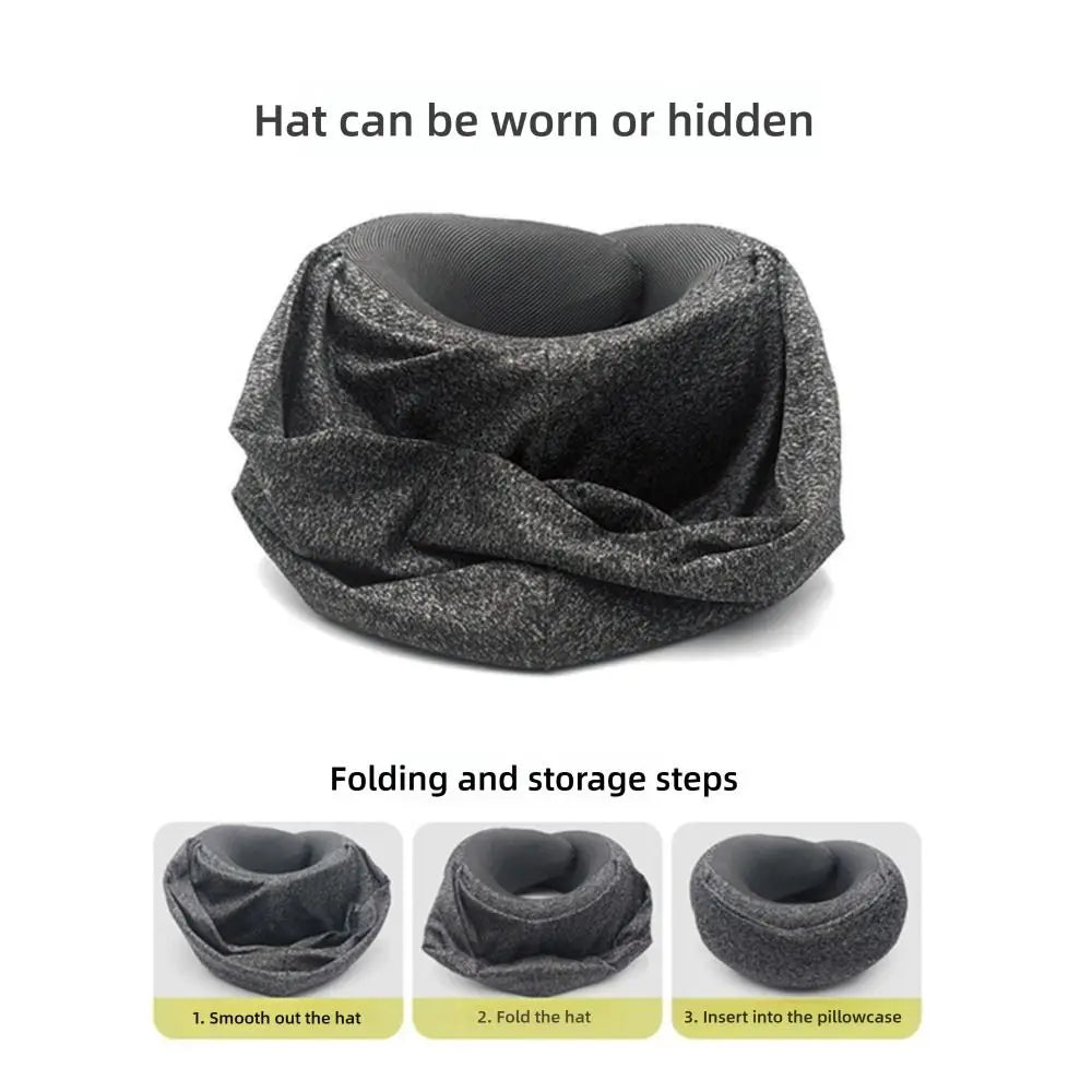 Portable Detachable Cover Travel Neck Pillow U-Shaped Hooded Feature Travel Bag Pillow Memory Foam Headrest Airplane Travel
