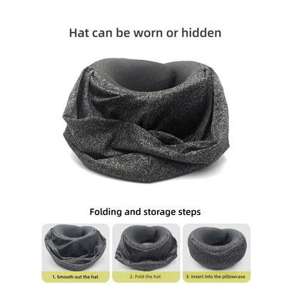 Portable Detachable Cover Travel Neck Pillow U-Shaped Hooded Feature Travel Bag Pillow Memory Foam Headrest Airplane Travel
