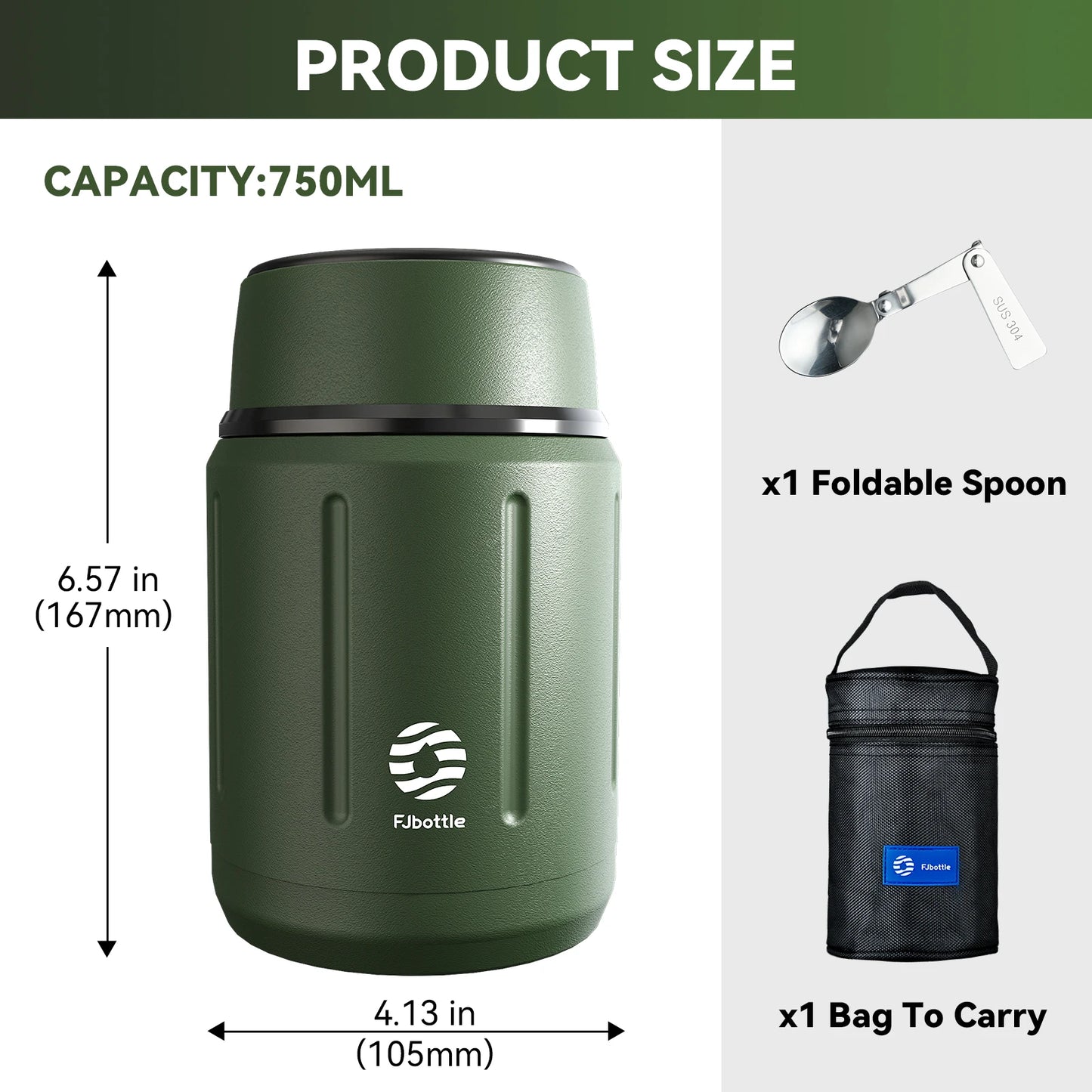 Fjbottle Food Thermos Vacuum Lunch Box 316 Stainless Steel  Lunch Container 750ML Free Spoon