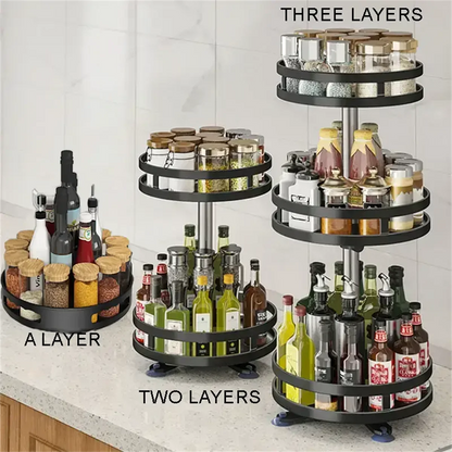 360° Rotation Carbon Steel Spice Rack Organizer Non-Skid Kitchen Storage Tray for Seasonings And Cans - Efficient Spice