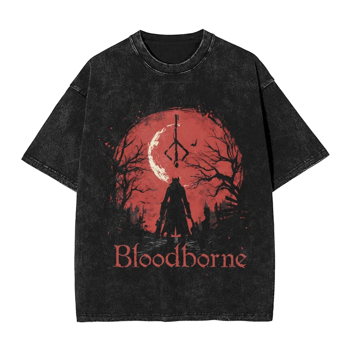 Bloodborne Darks Souls Washed T Shirts Streetwear Hip Hop Vintage T-Shirt  Tees Tops for Men Women Cotton Street Graphic Printed