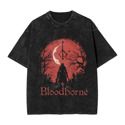 Bloodborne Darks Souls Washed T Shirts Streetwear Hip Hop Vintage T-Shirt  Tees Tops for Men Women Cotton Street Graphic Printed