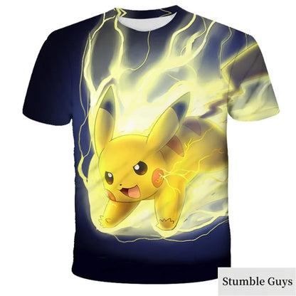 Pokemon 3D T-shirt for Boys and Children T-shirt Pikachu Cartoon Cool T-shirt for Boys and Girls Fashion Men Women Street Tee