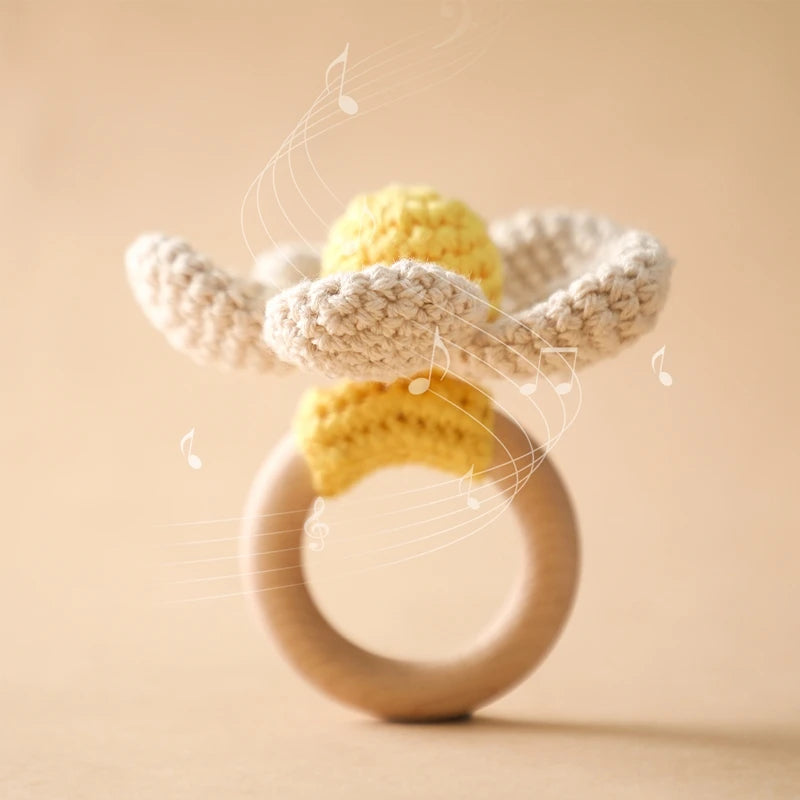 1pc Baby Flower Teether for Baby Cute Rattle Wooden Crochet Rattle Toys for Kids Wooden Babies Gym Montessori Children's Toys