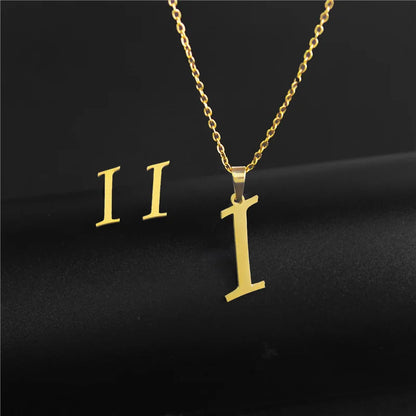 A-Z 26 Stainless Steel Initial Necklace and Earring Jewelry Set Letter Pendant Chain Alphabet Mom Christmas Gift