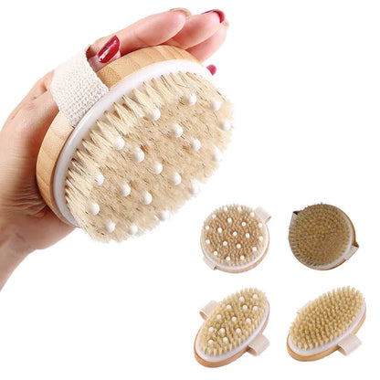 2 in 1 Dry Skin Body Massage Brush Natural Bristle Dead Skin Remover Anti Cellulite Exfoliates Blood Circulation Massage Tools