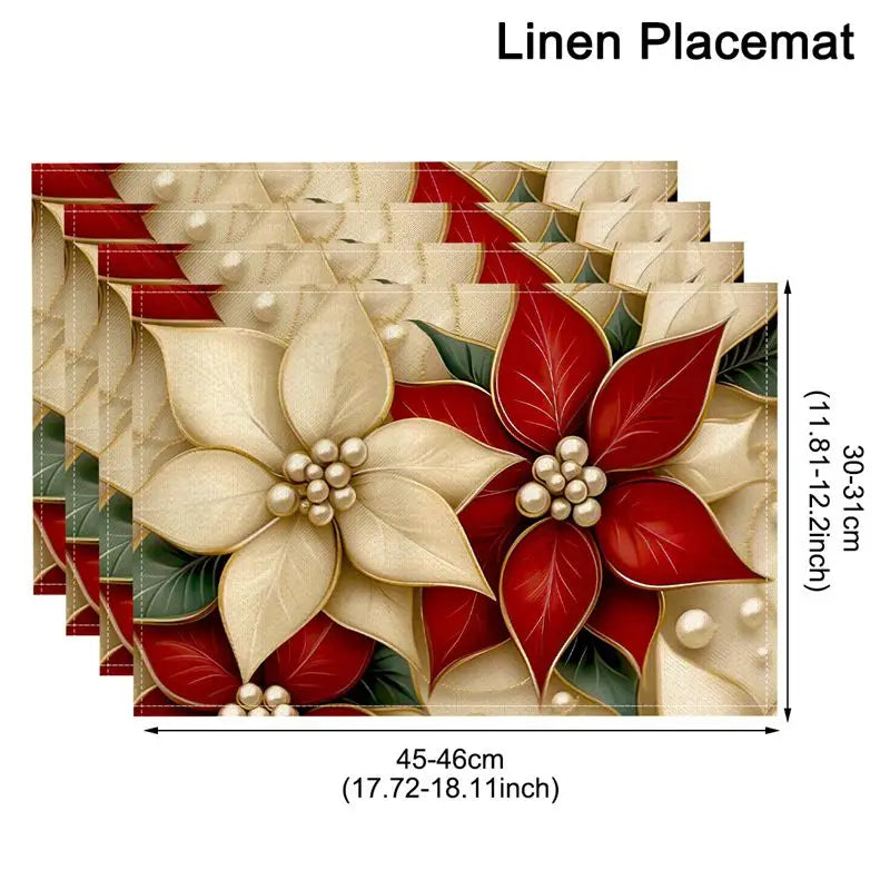 Linen Christmas Tree Placemats Navidad Noel Winter Table Mats for Kitchen Dining Christmas Decorations for Home 2025 Xmas Party