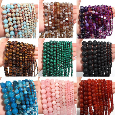 Natural Stone 4 6 8 10 12mm Round Tiger Eye Amethyst Agate Jades Stone Spacer Bead For Jewelry Making Diy Bracelet Needlework