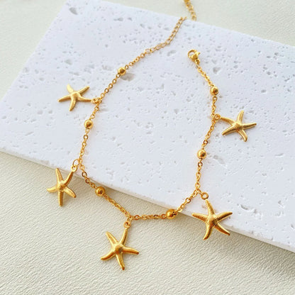 New Stainless Steel Link Cable Chain Anklet Gold Color Marine Animal Dolphin.Starfish For Women Beach 21cm(8 2/8") Long, 1 Piece