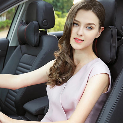 2PCS Cowhide Car Neck Pillows Soft Breathable Universal Seat Headrest Support Auto Interior Decoration Top Quality