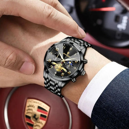 POEDAGAR Luxury High Quality Man Wristwatch Chronograph Stainless Steel Quartz Men's Watches Waterproof Luminous Men Clock Reloj