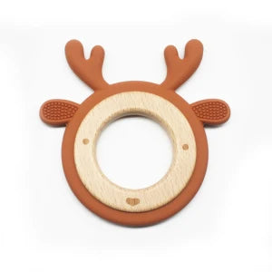 New Design Customized Cartoon Animals Baby Teether Toy 1PC Food Grade Wooden Ring Chewing Products Kids Molar Essentials