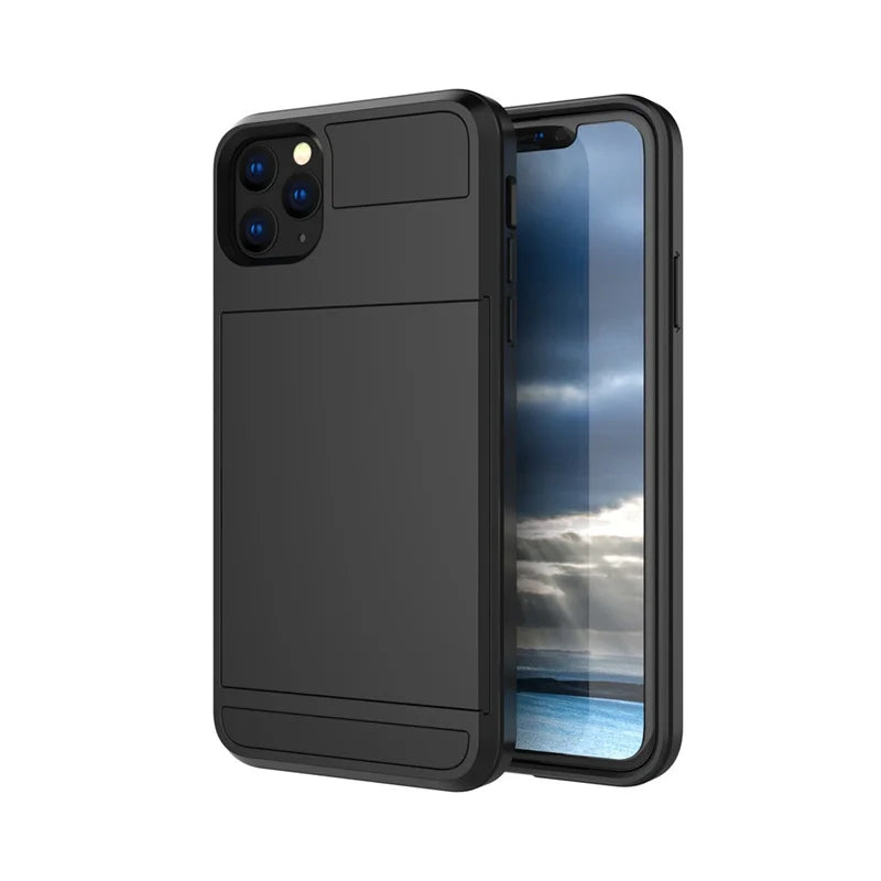 Slide Wallet Credit Card Slot PC Phone Case For iPhone 13 12 Mini 11 14 15 Pro Max XS XR 7 8 Plus SE TPU Armor Shockproof Cover