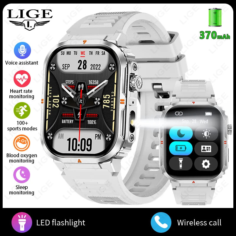 New Smart Watch For Men Women 2.01inch Large Screen Bluetooth Call LED Flashlight Sports Fitness Bracelet Waterproof Smartwatch