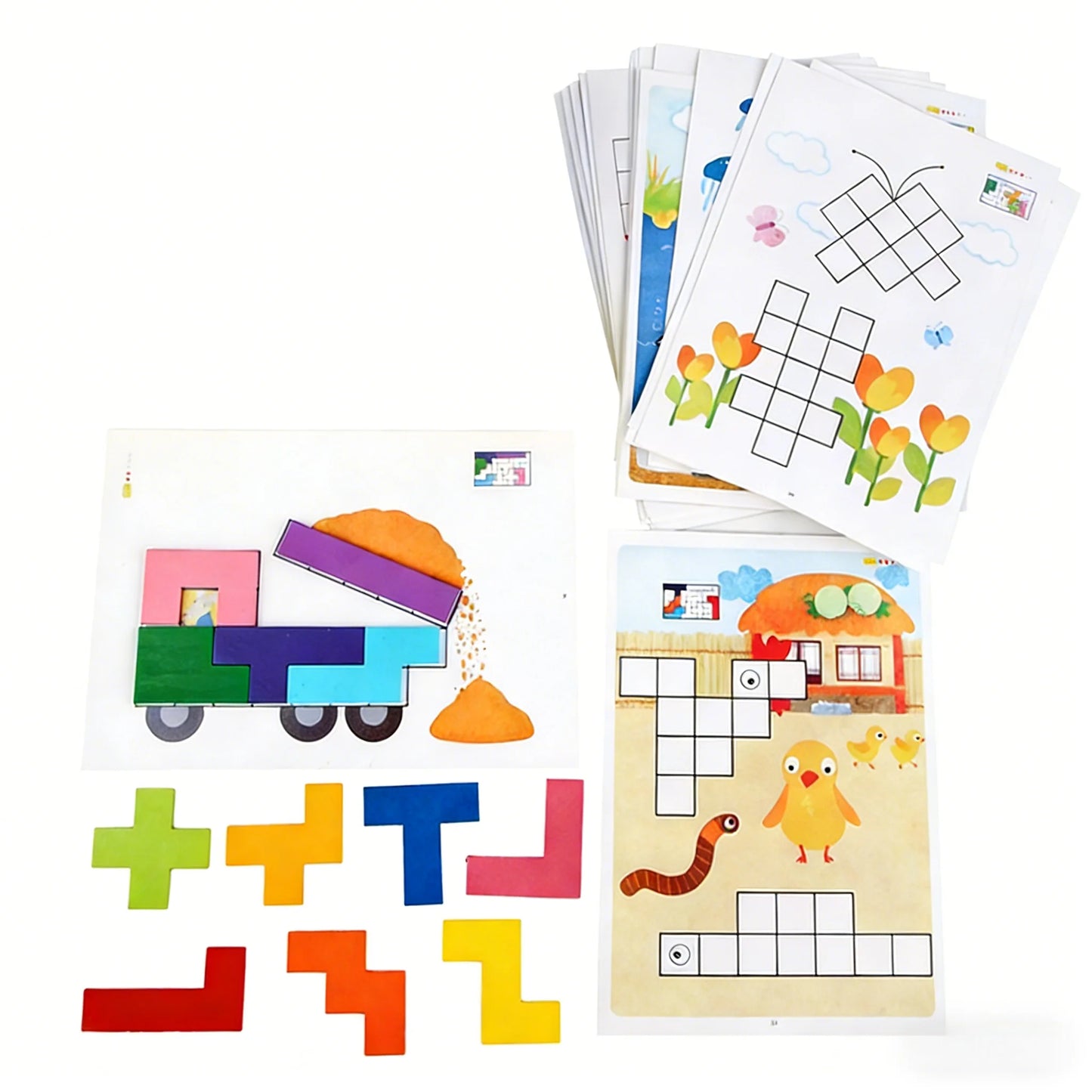Wooden Shape Matching Puzzle Table Game Tangram Math Toys Building Blocks Board Geometric Shape Sorting Toy Colorful Puzzle Toy