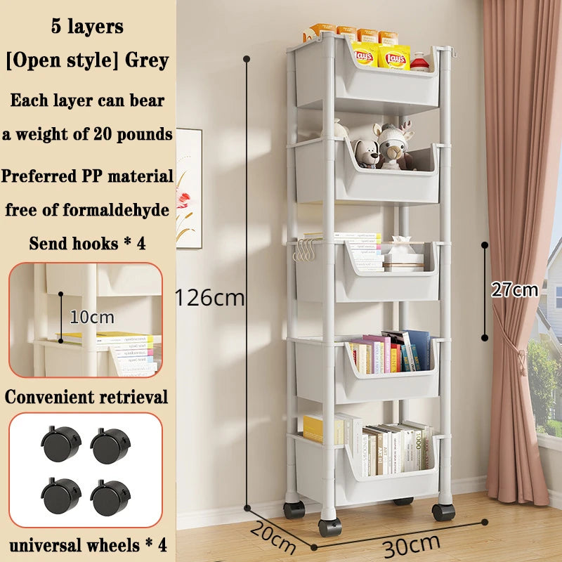 Children's Bookcases Rack Cart Home Toy Storage Reading Shelves Furniture With Wheels Removable Small Bookshelves With Wheels