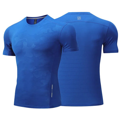 Dry Fit Men Running Shirt Tops Fitness Compression Gym Polyester Sports T-shirt Outdoor Workout Training Muscle Fit Clothing