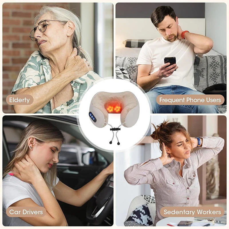 Electric Neck Shiatsu Massager U Shaped Pillow infrared Heat Vibration 3D Kneading Massage Shoulder Cervical Pain Relief Fatigue