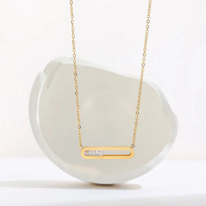 Minimalist Stylish Slide Zircon Geometry Square Pendant Simple Necklace Gold Plated Stainless Steel Women Fashion Jewelry Gift