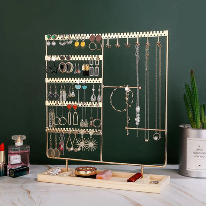 Multifunctional Earring Display Rack Necklace Ring Storage Rack Detachable Wooden Bottom Women Bracelet Watch Jewelry Rack