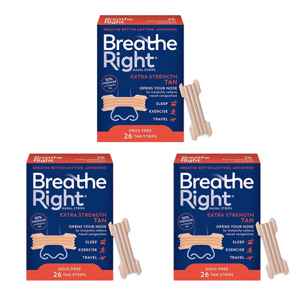26/52/78 Pcs Breathe Right Nasal Strips,Stop Snoring,Tan Nasal Strips,Drug-Free Snoring Solution & Instant Nasal Congestion
