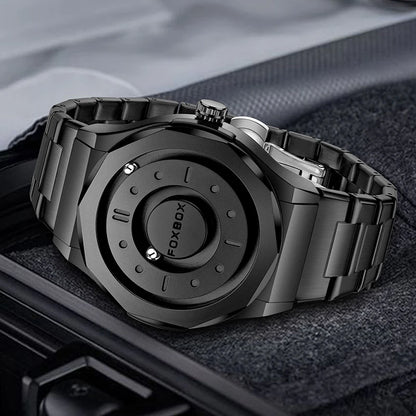FOXBOX Creative Men's Quartz Wristwatches Outdoor Sports Waterproof Scrolling Pointer Magnetic Force Watch Men Relogio Masculino