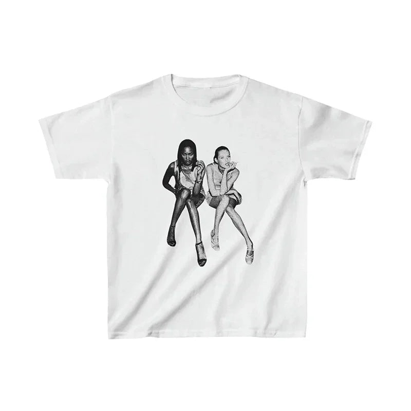 Streetwear Fashion Y2k Style 90s Cool Girls Punk Graphics Men Women Top Vintage Punk Tee Casual Short Sleeve T-shirt Summer Tees