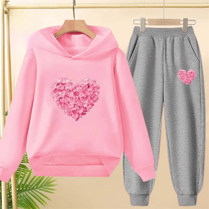 Petals heart-shaped Children's Tops and bottom Hoodies Girls Boy age 3-12 Coat Casual Toddle Sweatshirr Hood autumn clothing
