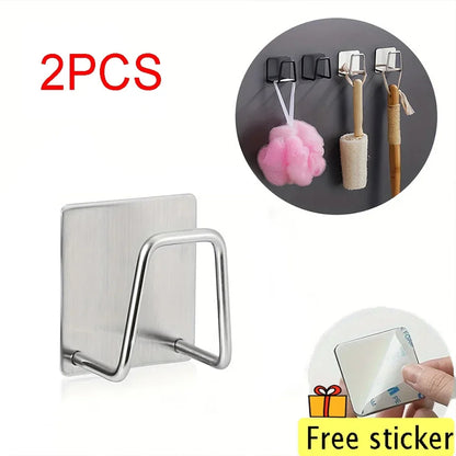 Sponge Holder Kitchen Sink Stainless Steel Sink Shelf Adhesive Holders Drain Drying Rack Wall Hook Accessories Storage Organizer