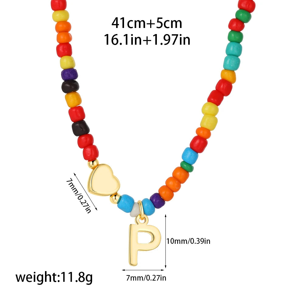 Colorful 26 Initial Letter Necklace Wedding for Women Adjustable Fashion Heart Beads Clavicle Chain Necklaces Christmas Jewelry