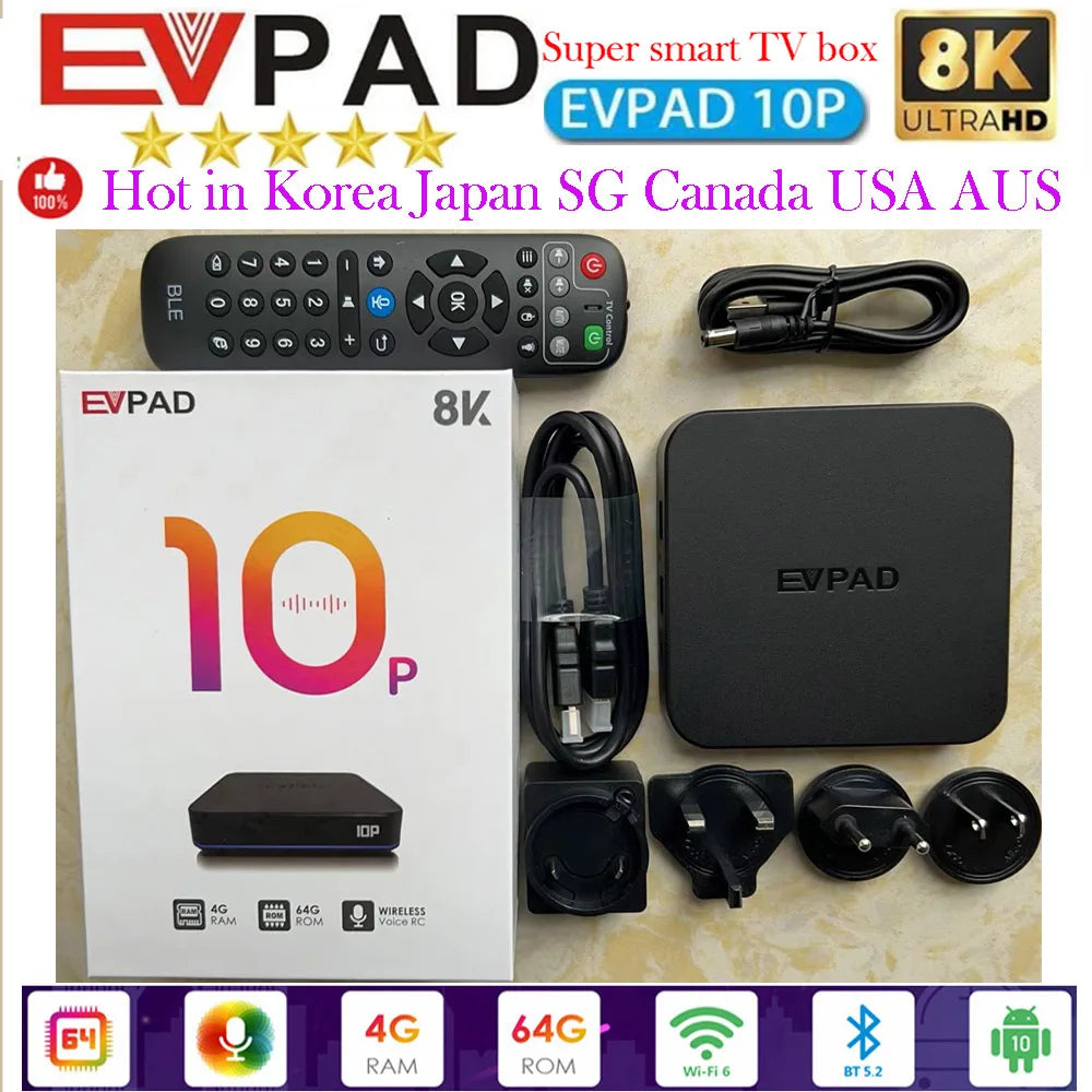 [Genuine] EVPAD 10P 2024 Super JP Korea USA TV box Hot sell Asia SG MY CA UK AUS Newest media player update from EVPAD 6P tv box