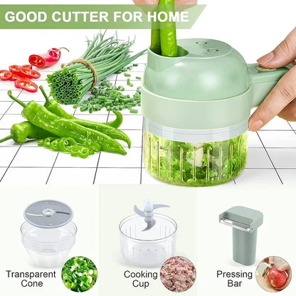 Cordless 4-in-1 Electric Vegetable Meat Garlic Onion Pepper Chopper Rechargeable Food Processor Kitchen Appliance