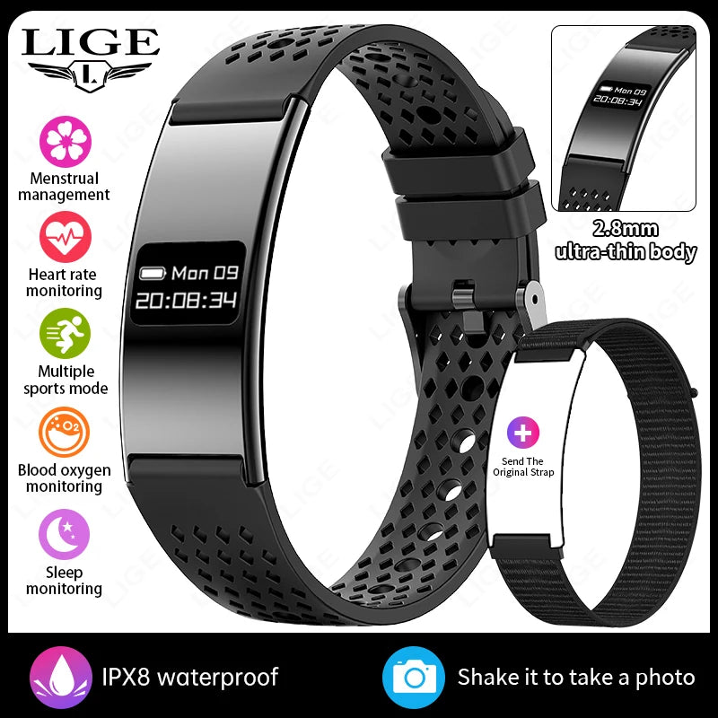 LIGE New 2.8mm Ultra-thin Smart Wristbands Heart Rate Health Monitoring Smart Bracelet Waterproof Sports Electronic Smart Watch