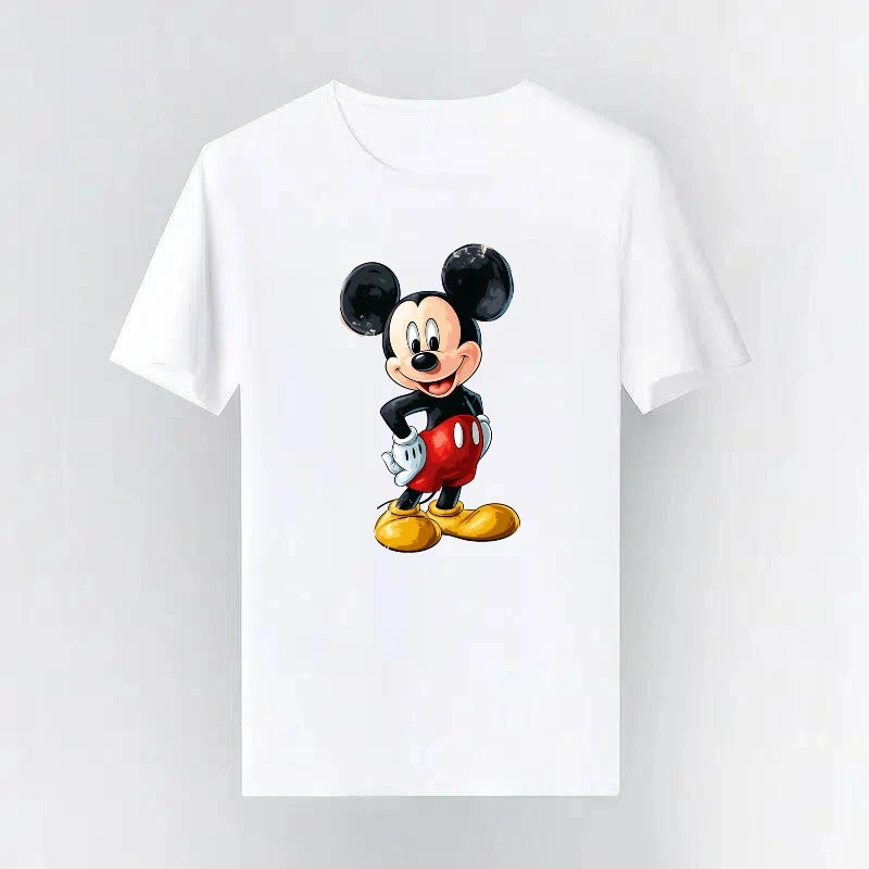 Mickey Mouse Disney Printing Pattern Casual Black O-Neck Short Sleeves Man Tops Trendy Woman Loose Tshirts Parent-child Clothing