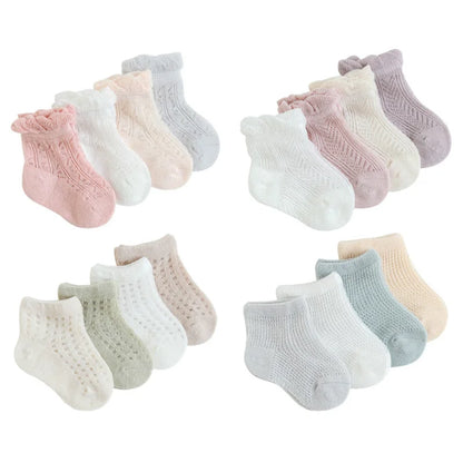 4 Pairs/Lot  New Baby Socks Mesh Thin Newborn Socks Combed Cotton Boneless Soft Summer Baby Socks For Gift