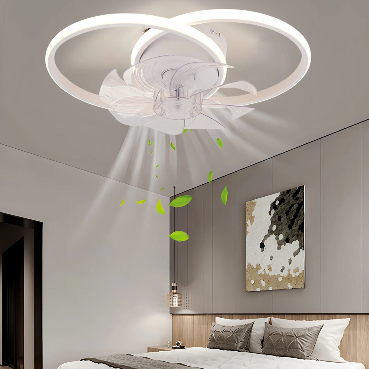 Smart Mute Ceiling Fan with Lighting White Intelligent Dimming 6 Wind Power Ceiling Fan with Remote Control APP Home Appliance