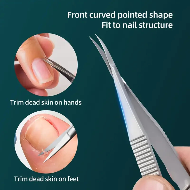 1pc Professional Nail Dead Skin Remover Stainless Steel Eyebrow Scissors Durable Curved Cross-Tail Design Nail Care Beauty Tools