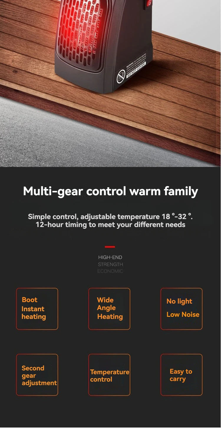 Portable Electric Heater, Wall Plug-In Room Heater, Mini Radiator Fan Warmer, Ideal Heating Appliance for Home